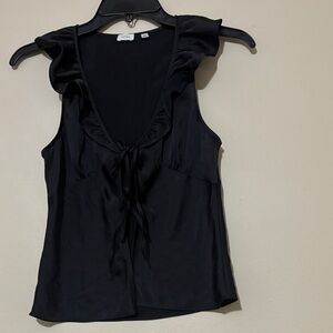 Elegant Black Sleeveless Blouse with Ruffle Detail